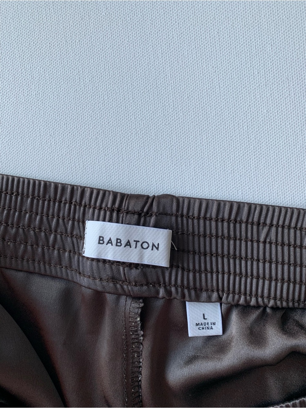 Babaton Satin Pant Elastic-Waist Wide Leg Pants in Chocolate women’s size L - Picture 13 of 13